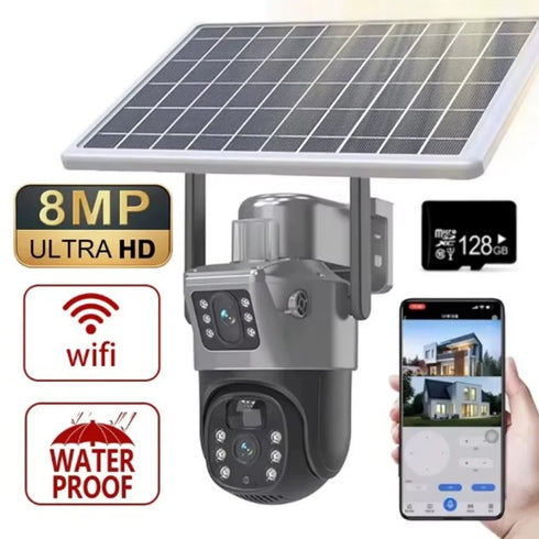 4K 8MP Dual Lens PTZ Solar Camera Dual screen PIR Human Tracking Outdoor WIFI Security CTV Surveillance IP Camera