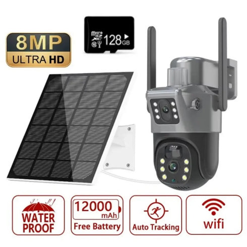 4K 8MP Dual Lens PTZ Solar Camera Dual screen PIR Human Tracking Outdoor WIFI Security CTV Surveillance IP Camera