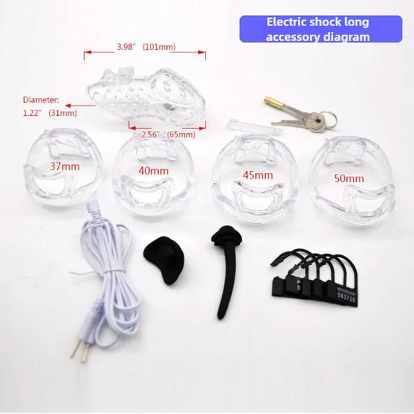 Electric Shock Male Plastic Long Short Cage Chastity Device Cock Penis Ring Ball Lock Electro BDSM Restraint Sex Toy Man