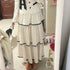 Korean Fashion Elegant Beige Polka Dot Women Set Long-sleeved Single Button Top High Waist A-line Ruffled Tiered Long Skirt 2pcs