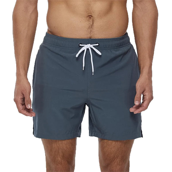 Escatch 2026 Summer Man Swimwear Solid Fashion Quick Dry Drawstring Elastic Waist Surfing Zipper Pocket Gym Beach Pants Shorts