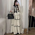 Korean Fashion Elegant Beige Polka Dot Women Set Long-sleeved Single Button Top High Waist A-line Ruffled Tiered Long Skirt 2pcs