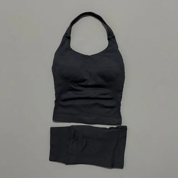 2pcs Sports Set Women Backless Tank Tops High Waist Scrunch Seamless Shorts Fitness Clothes Activewear Workout Sets Gym Suit