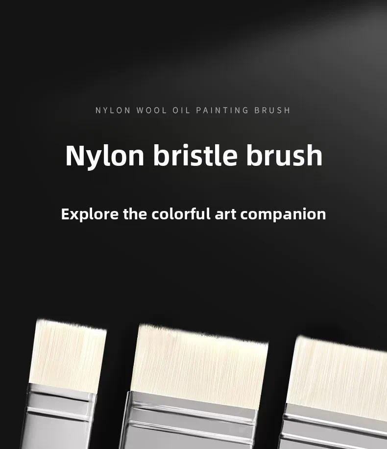 3 Pcs Oil Painting Nylon Pen Set Gouache Acrylic Small/Medium/Large Sizes Flat Head Brush Wood Handle Painting Tools for Fine
