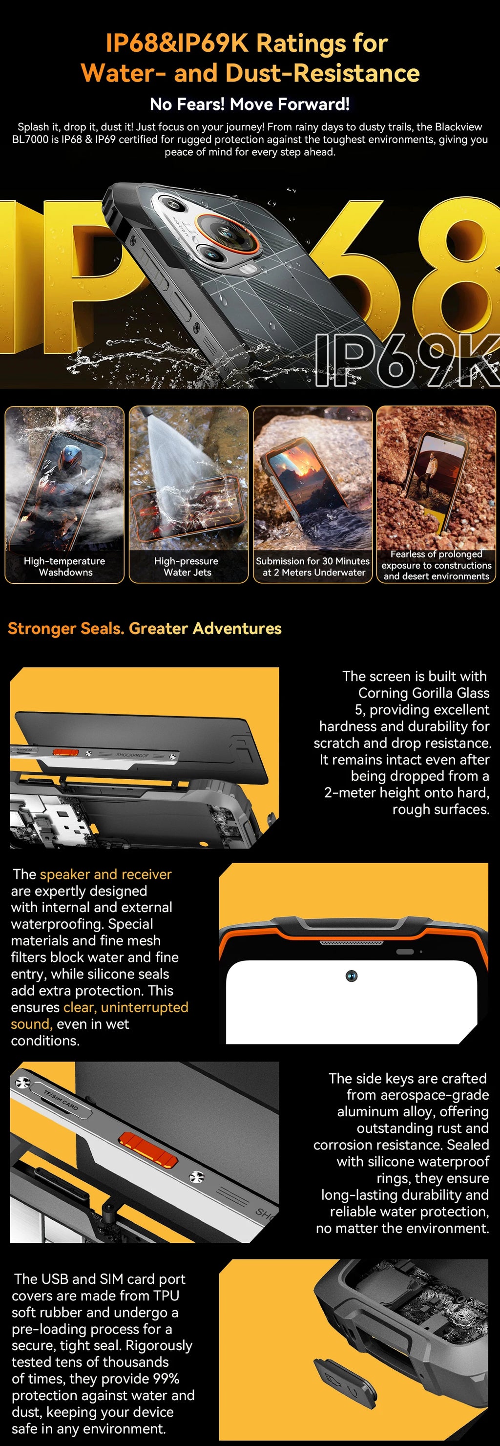 Blackview BL7000 AI 5G Rugged Phone Android 15, MTK 6300, 6.78" FHD+ 120Hz, 7500mAh/33W, Rugged Smartphone Dual SIM NFC/IP69K