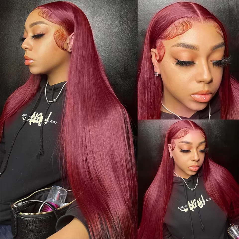 Wine Red #99J Remy Human Hair Weave 16-28 inch Long Silky Straight  Unprocessed Virgin Brazilian Hair Weft Extensions for Women