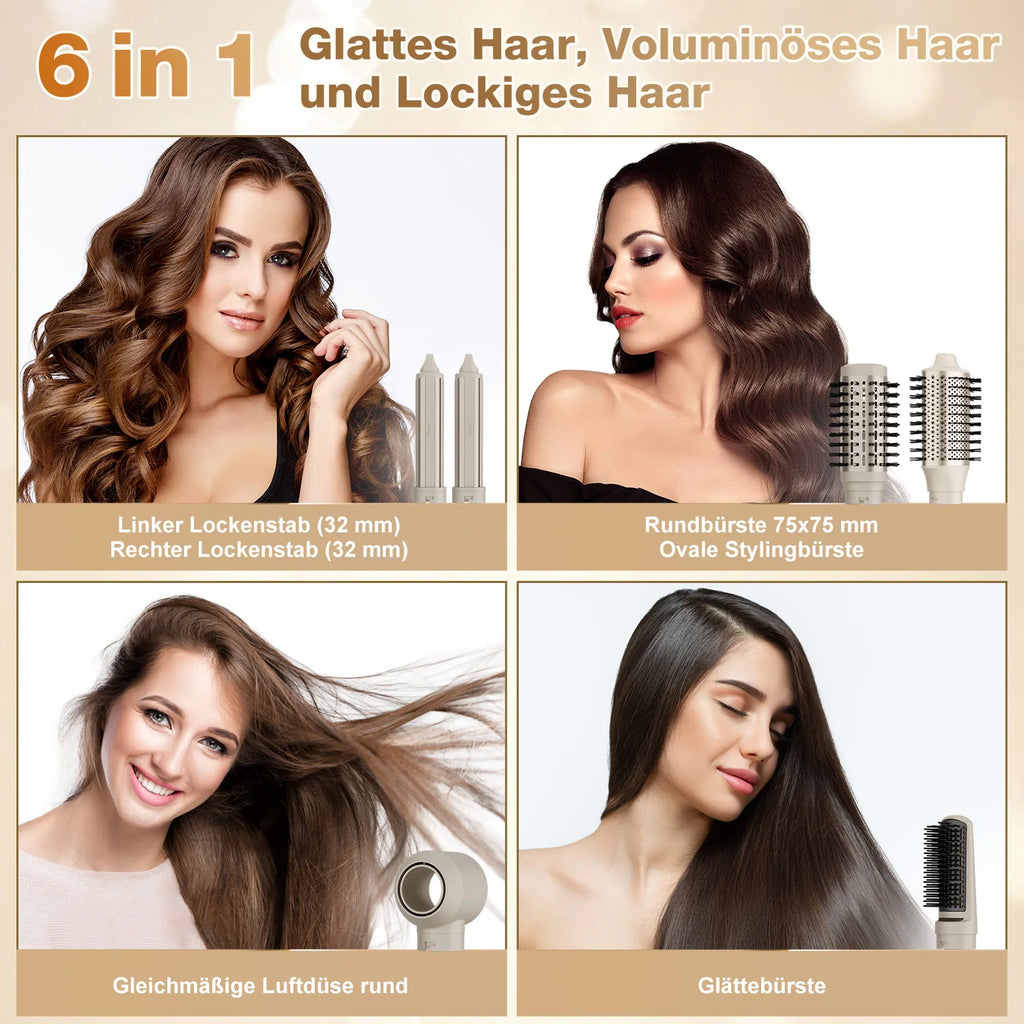 6-in-1 Multi-Hair Styler, Hot Air Brush, 110000 RPM Quick Dry & Styler With Negative Ion, Hair Dryer With 3 Temperature,