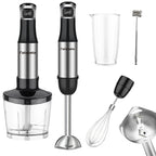 6 in 1 Handheld hand Immersion Blender - Stainless Steel Stick Blender with 5 Speed, Chopper, Whisk And Milk Frother