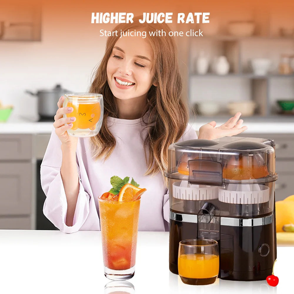 New Double Head Electric Juicer Built-in Fruit Cutting Function Automatic Lifting Squeezing 200W Brushless Motor Portable Home Fruit Juice Extractor