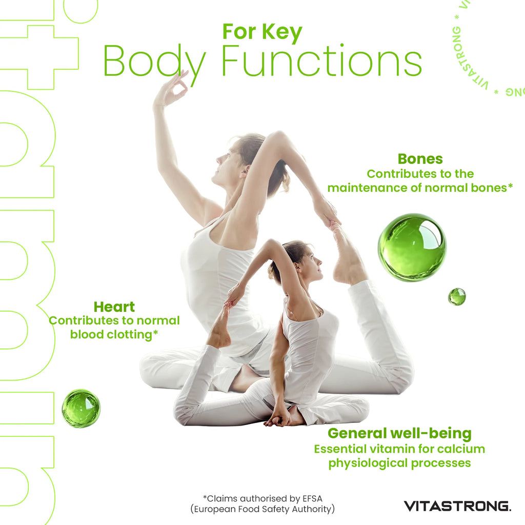 VitaStrong Vitamin K2 200 mcg, High Power, 1 Daily, 450 Tablets, Bone Health, Bone & Muscle support, Food Supplement, Premium Quality, 100% Vegan and Clean Formula