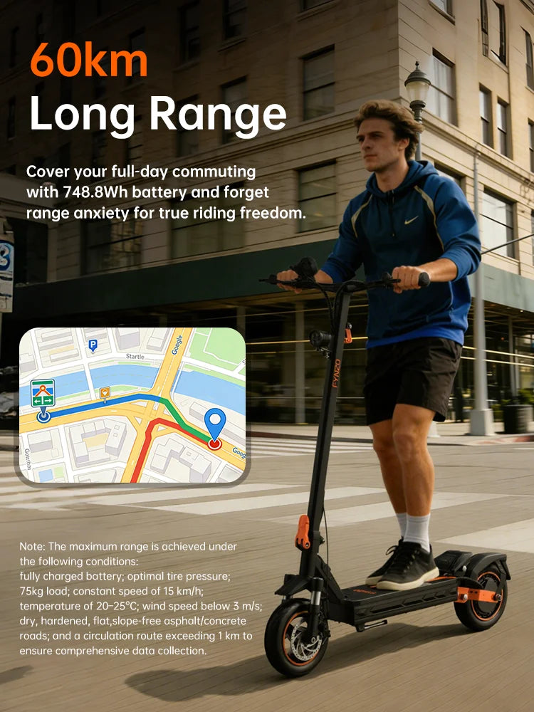 NFC Fynzo S11 Fold E-Scooter 1100W 15.6Ah 45km/h Max Speed Dual Suspension 10" Tubeless Tires 60km Range Front Suspension Fork