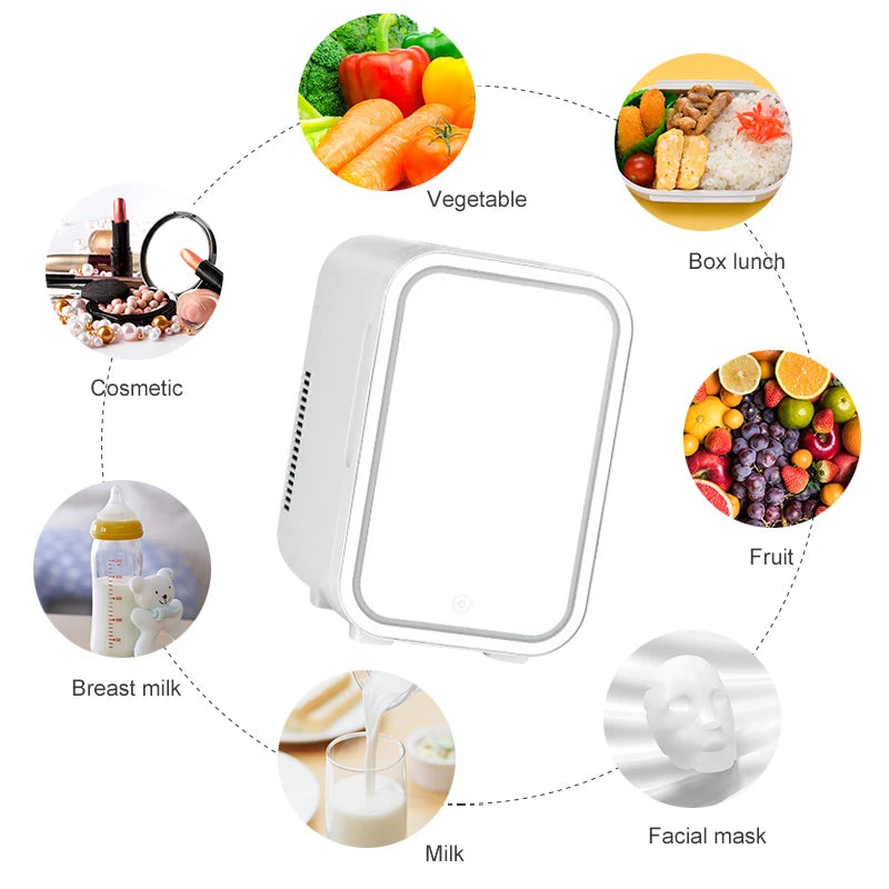 4L Mini Refrigerator Multifunction Cosmetics Cosmetic Dormitory Cooler Fridge Dual-use for Home Car Small Portable Fridge Mirror