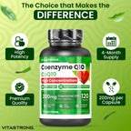 Coenzyme Q10 200mg High Dosage, 1 Capsule per Day for 4 Months, 120 Capsules CoQ10 200mg Each, Q10 Coenzyme Premium Quality, Gluten-or GMO-Free, Supplement Made in Italy Certified