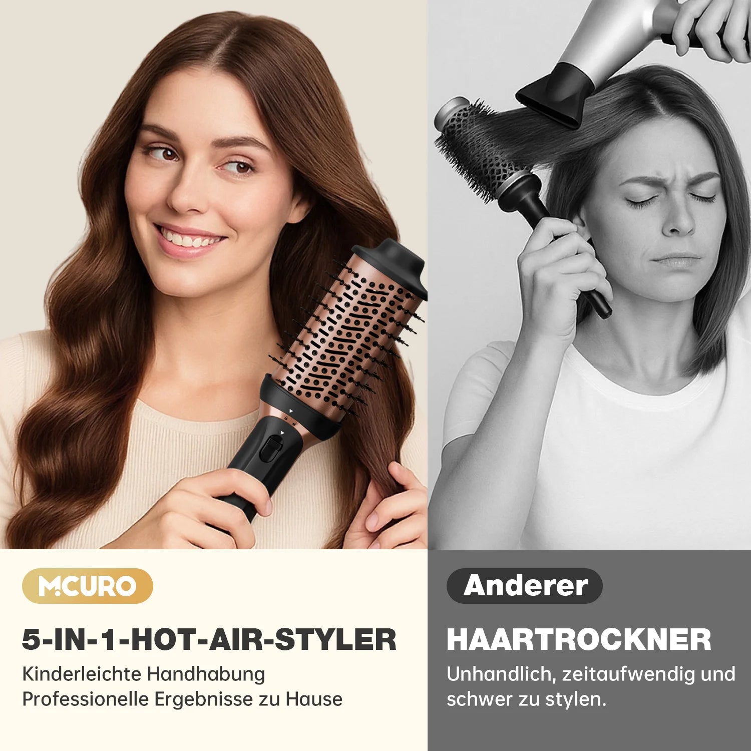 Professional 5-in-1 Hot Air Brush Set, Ionic Technology, 1200W Hair Dryer Styler Tool, 4 Heat Settings, 360° Swivel Cord