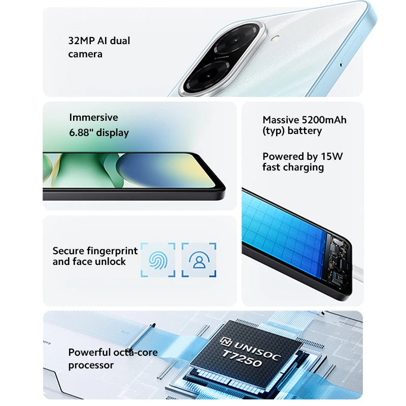 Xiaomi Redmi A5 Unisoc processor T7250 8 core screen for inch fast charge support 15W mAh battery Double camera IA 32MP