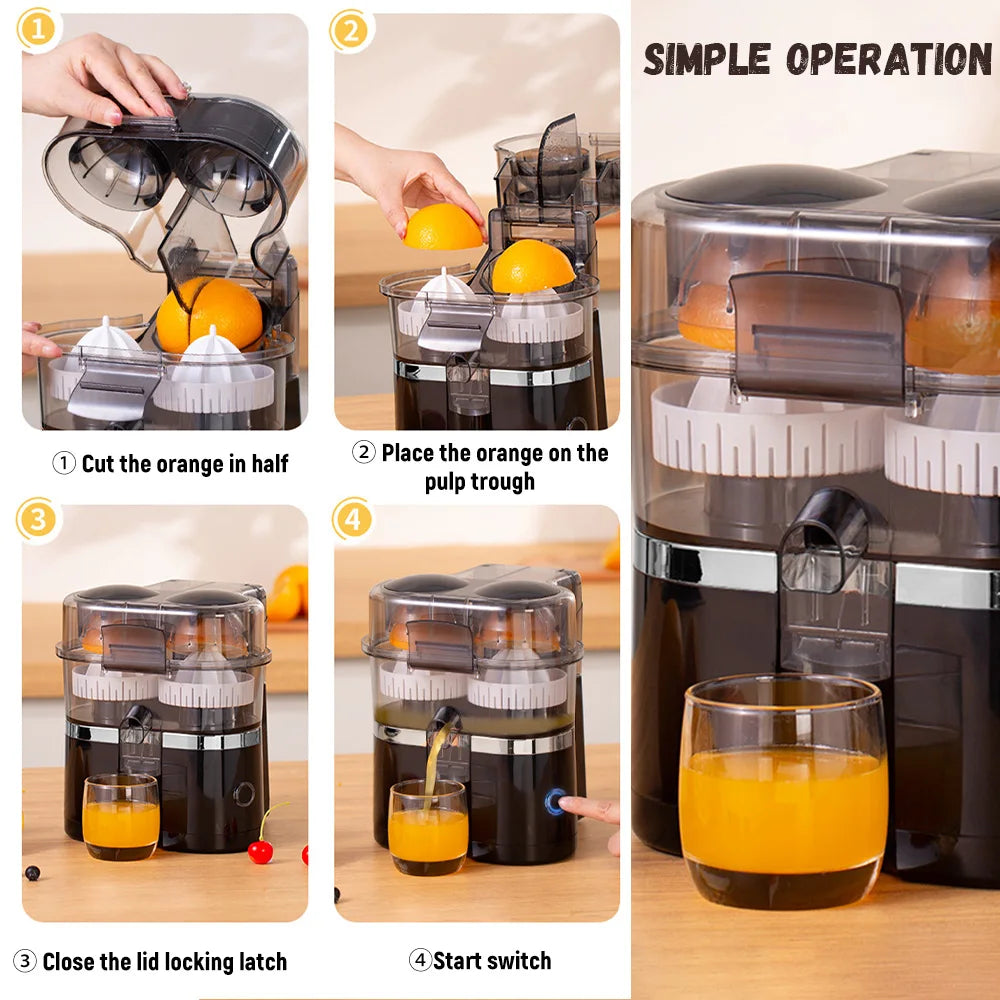 New Double Head Electric Juicer Built-in Fruit Cutting Function Automatic Lifting Squeezing 200W Brushless Motor Portable Home Fruit Juice Extractor