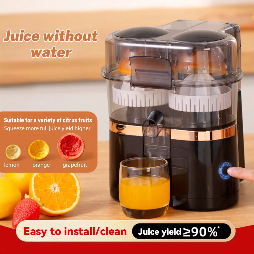 New Double Head Electric Juicer Built-in Fruit Cutting Function Automatic Lifting Squeezing 200W Brushless Motor Portable Home Fruit Juice Extractor