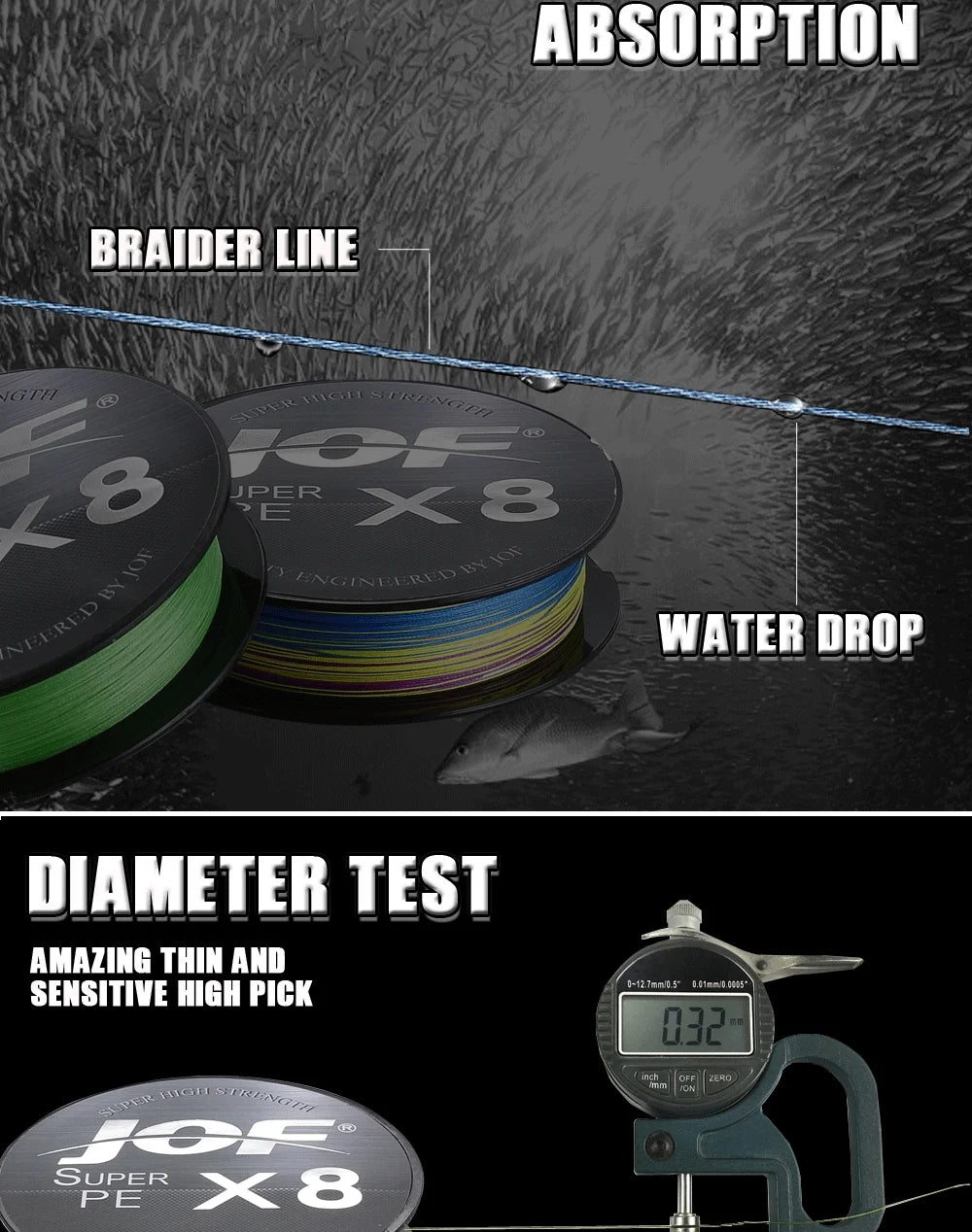JOF X8 150M 300M 500M Braided Fishing Line 8 Strands MultiColor Multifilament Saltwater PE Line15 20 30 40 60 80 100LB