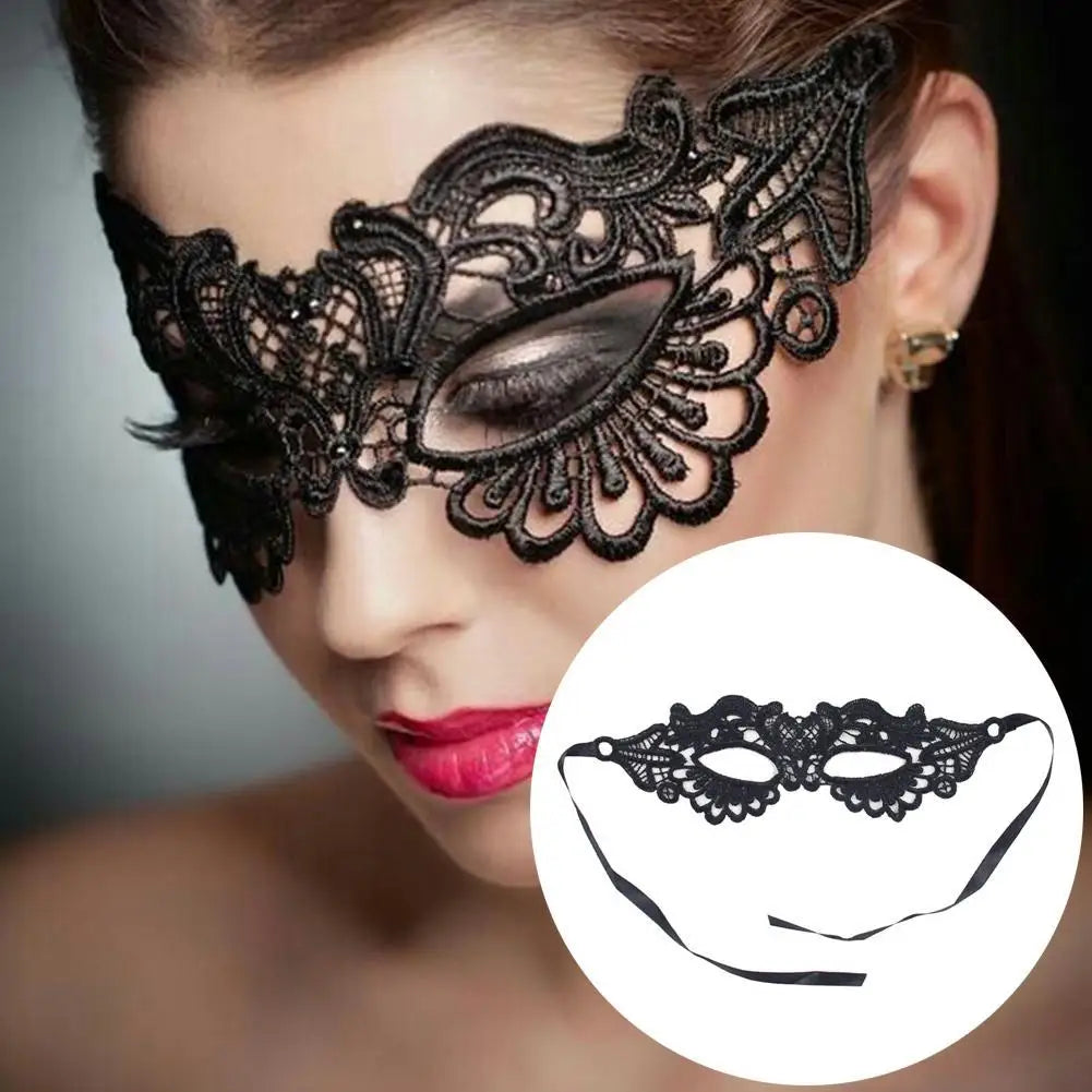 Women Carnival Mask Hollow Lace Masquerade Face Mask Princess Prom Party Props Black Eye Mask Halloween Costume for Women Main image