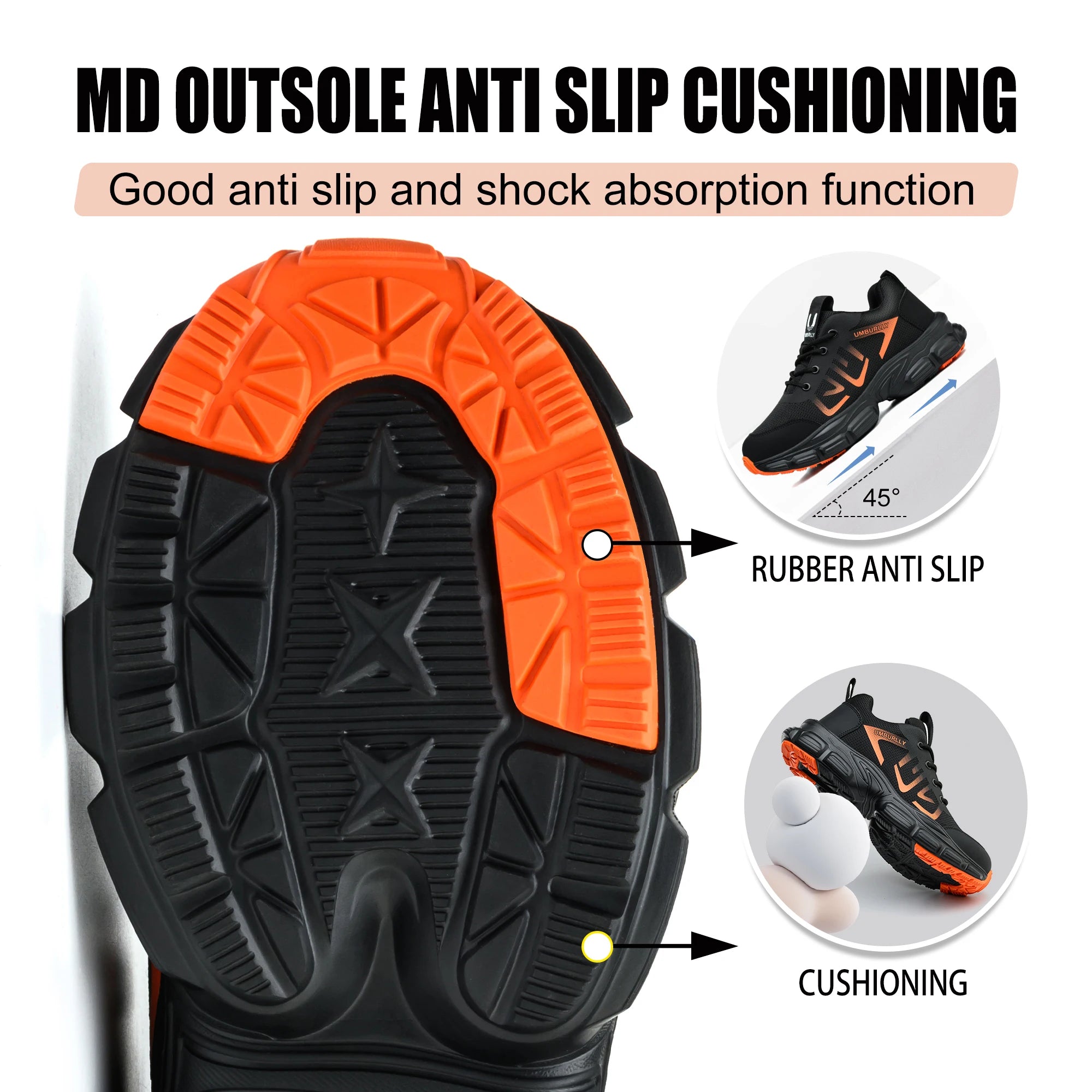 New Arrivals Orange Light Weight Steel Toe Brand MD Sole Fashion Sport Comfortable Breathable Work Safety Shoes for Men