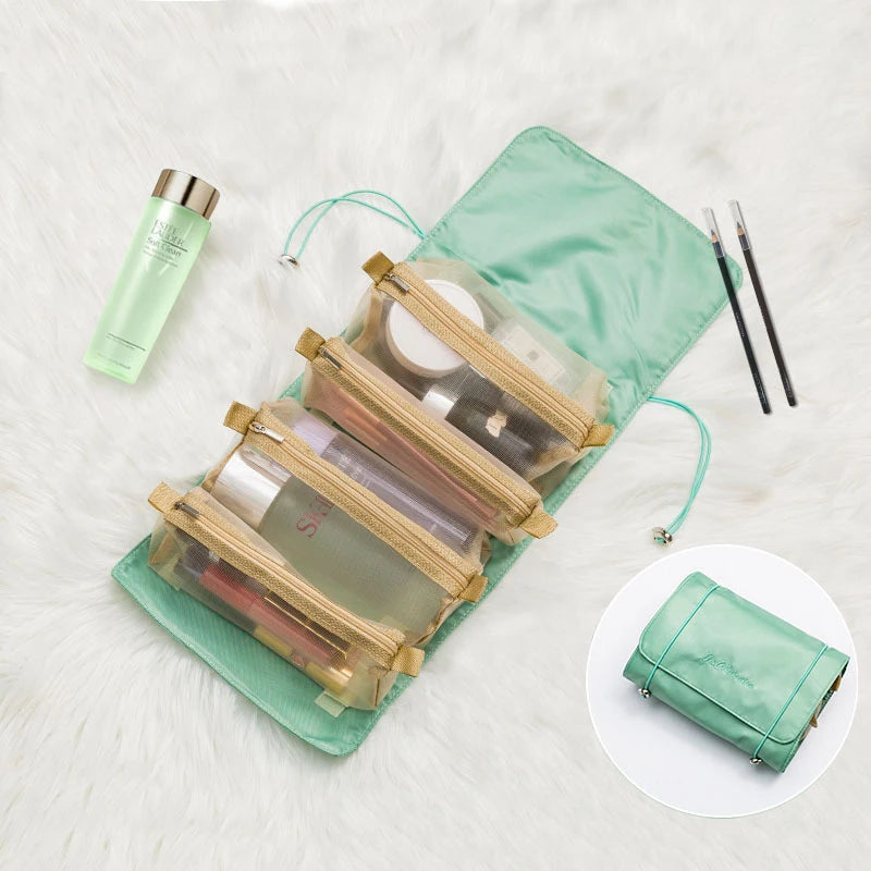 4 in 1 Cosmetic Bag For Women Zipper Mesh Separable Cosmetics Pouch Ladies Foldable Nylon Bag Rope Makeup Bag Kosmetyczka