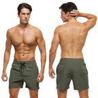 Escatch 2026 Summer Man Swimwear Solid Fashion Quick Dry Drawstring Elastic Waist Surfing Zipper Pocket Gym Beach Pants Shorts