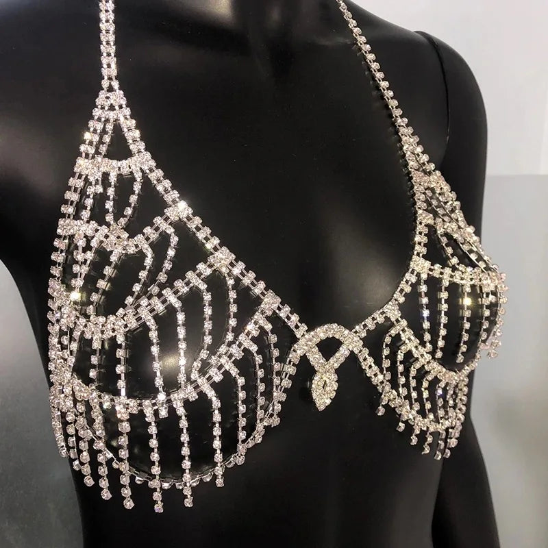 Rhinestone Swimwear Bikini Diamond Lingerie Set Sexy Striper Outfits Costume Nightclub Style Jewellery Body Chain