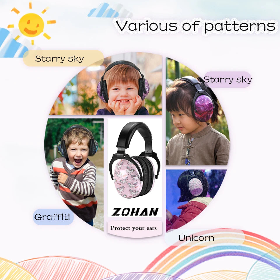 ZOHAN Ear Protector Passive Earmuffs NRR22DB Anti-noise Reduction hip-hop Safety Ear Muffs for kid girls boys
