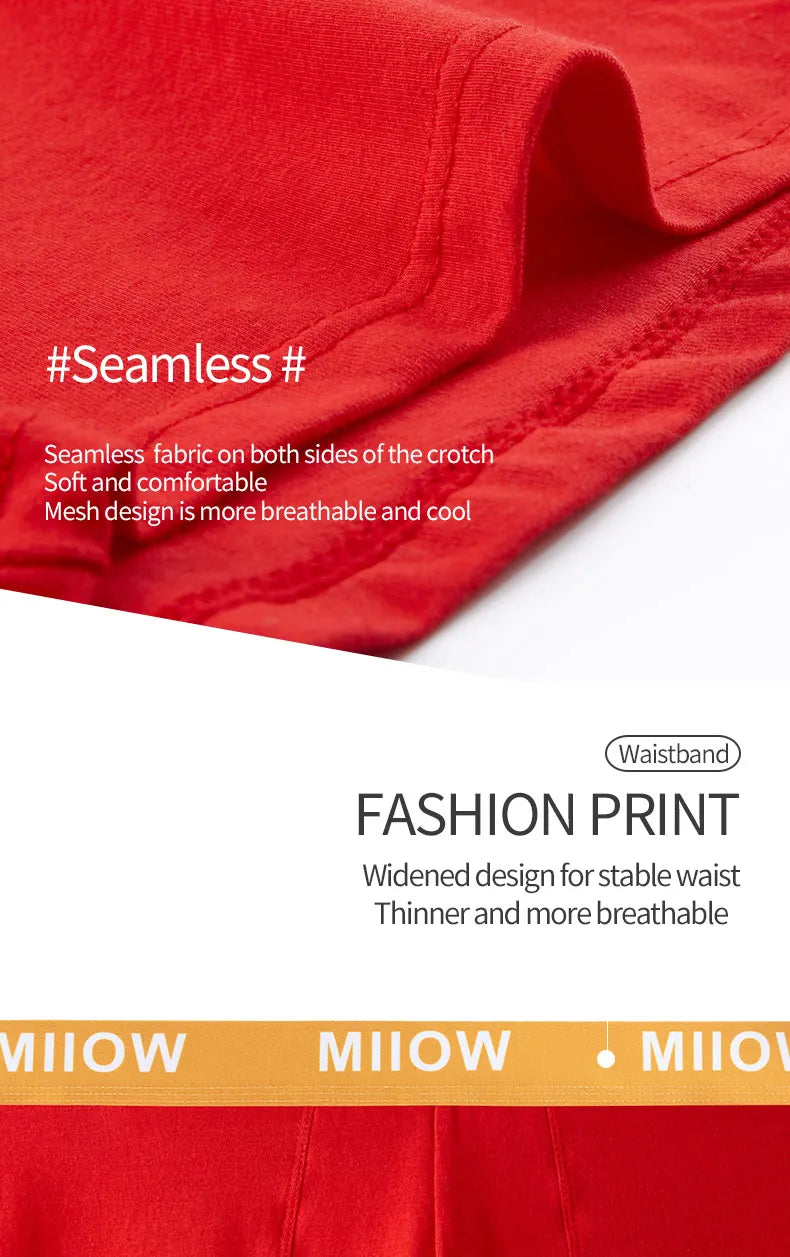 MiiOW Organic Cotton Boxer Socks Set Men Underwear Boxers Trunks Antibacterial Male Panties Boxershorts Underpants Red L-3XL New