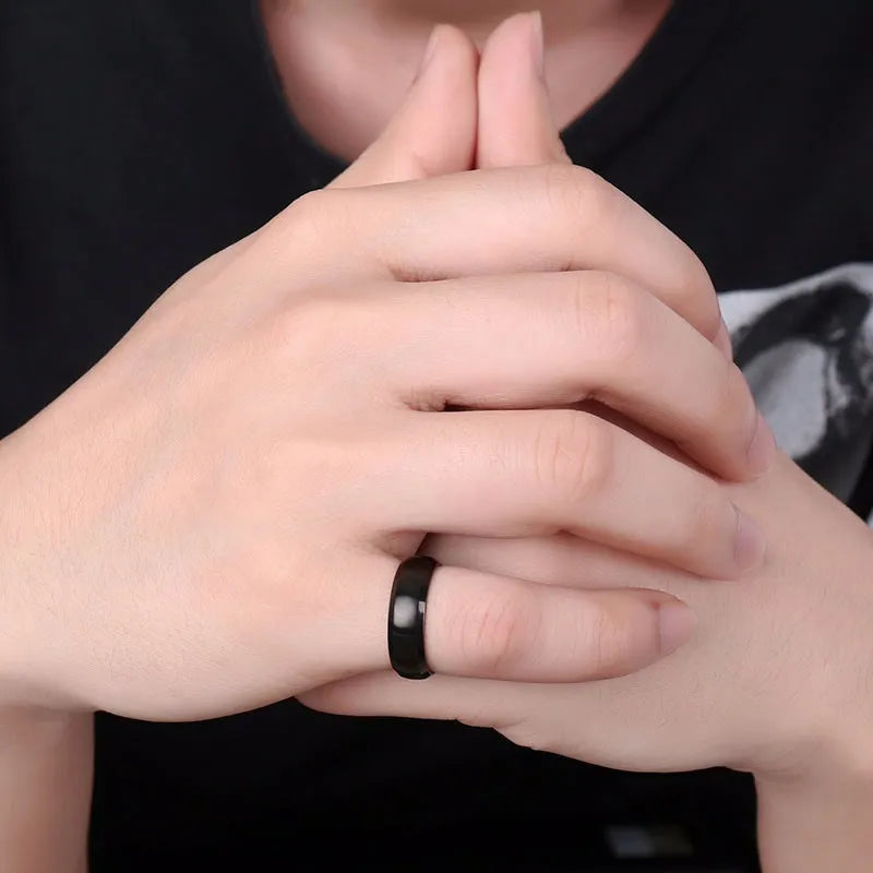 Vnox Personalize Stainless Steel Beveled Edge Brushed Center Ring for Men Women Black Wedding Band Custom Name Letter Date Ring Secondary image