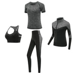 Quick dry women sportswear yoga set fitness gym yoga clothing suit sets coat+bra+t shirt+leggings 2019 workout running training