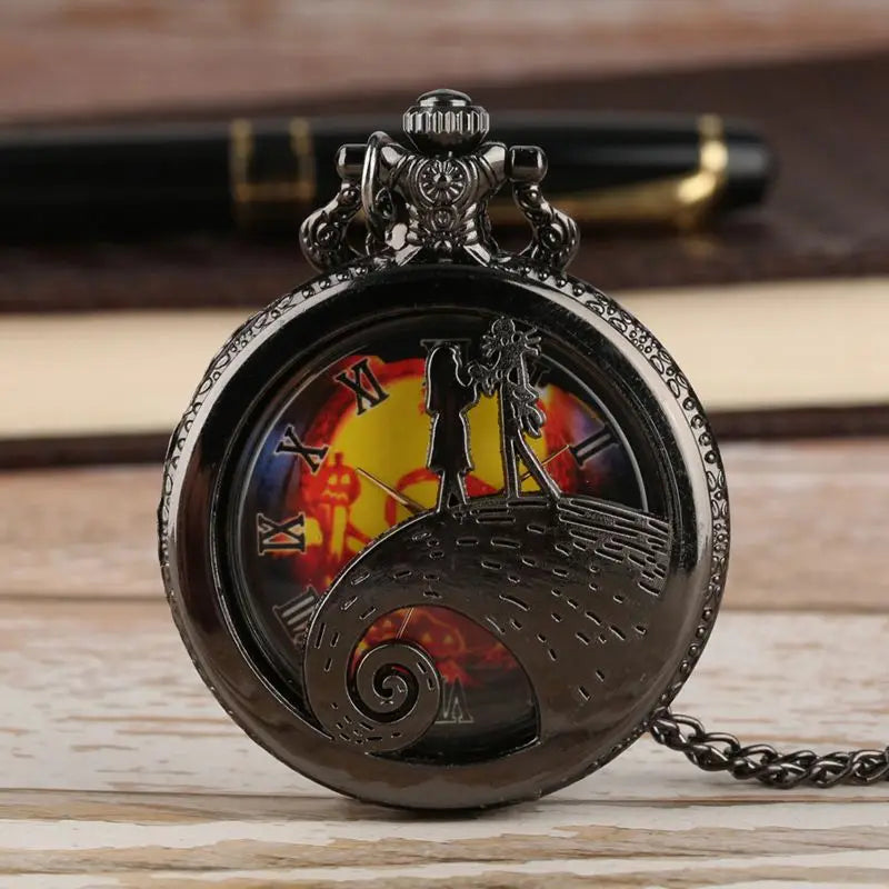 Retro Skull Punk Chain Necklace Quartz Pocket Watch Jack Pendant Retro Bronze Jewelry Fob Necklace Watches for Men Women Kids