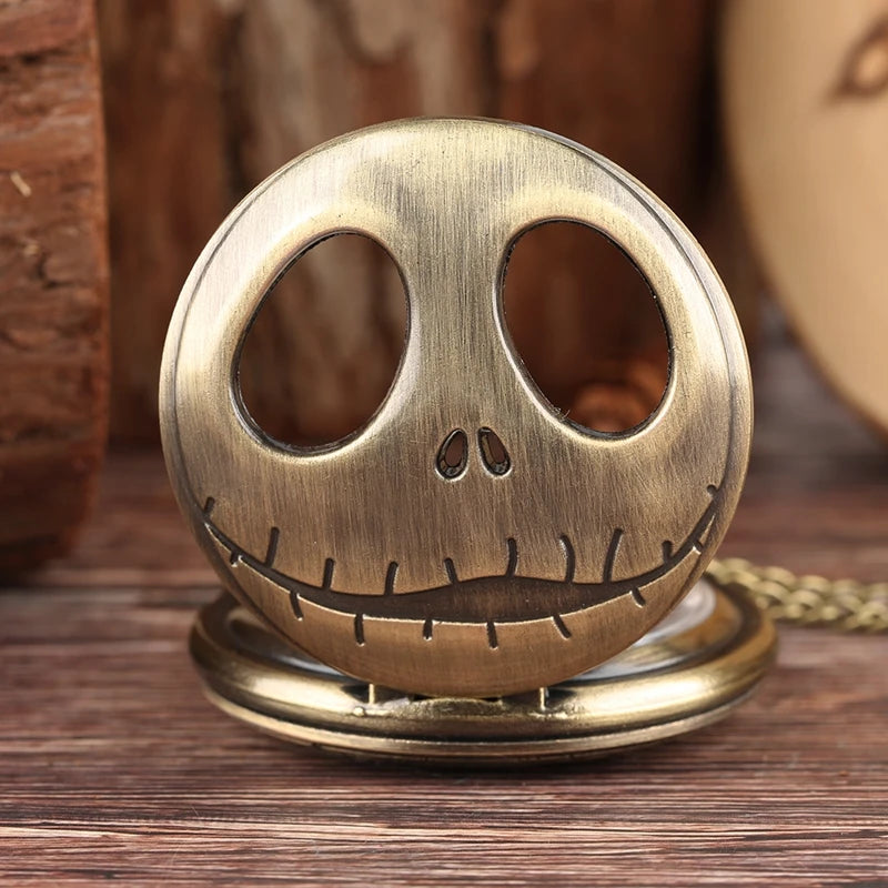 Retro Skull Punk Chain Necklace Quartz Pocket Watch Jack Pendant Retro Bronze Jewelry Fob Necklace Watches for Men Women Kids