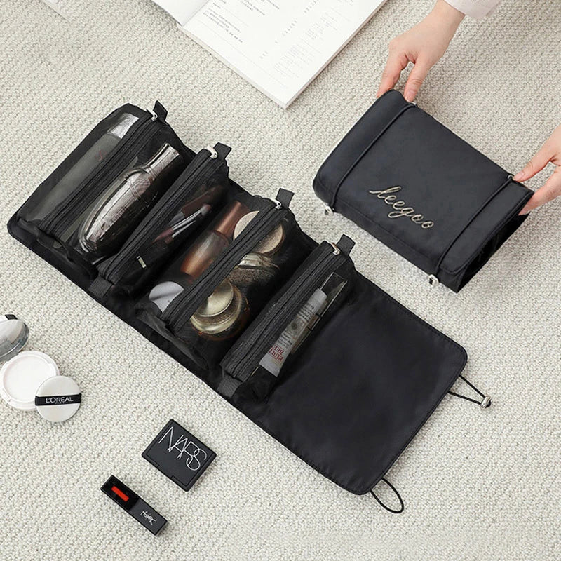 4 in 1 Cosmetic Bag For Women Zipper Mesh Separable Cosmetics Pouch Ladies Foldable Nylon Bag Rope Makeup Bag Kosmetyczka