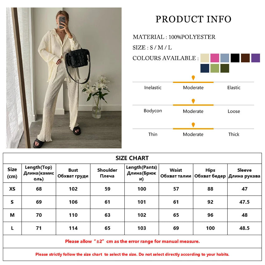 Clacive Causal Loose Home Suit Autumn Long Sleeve Blouse With High Wasit Pants Set Women Elegant Pleated Beige 2 Piece Pant Sets