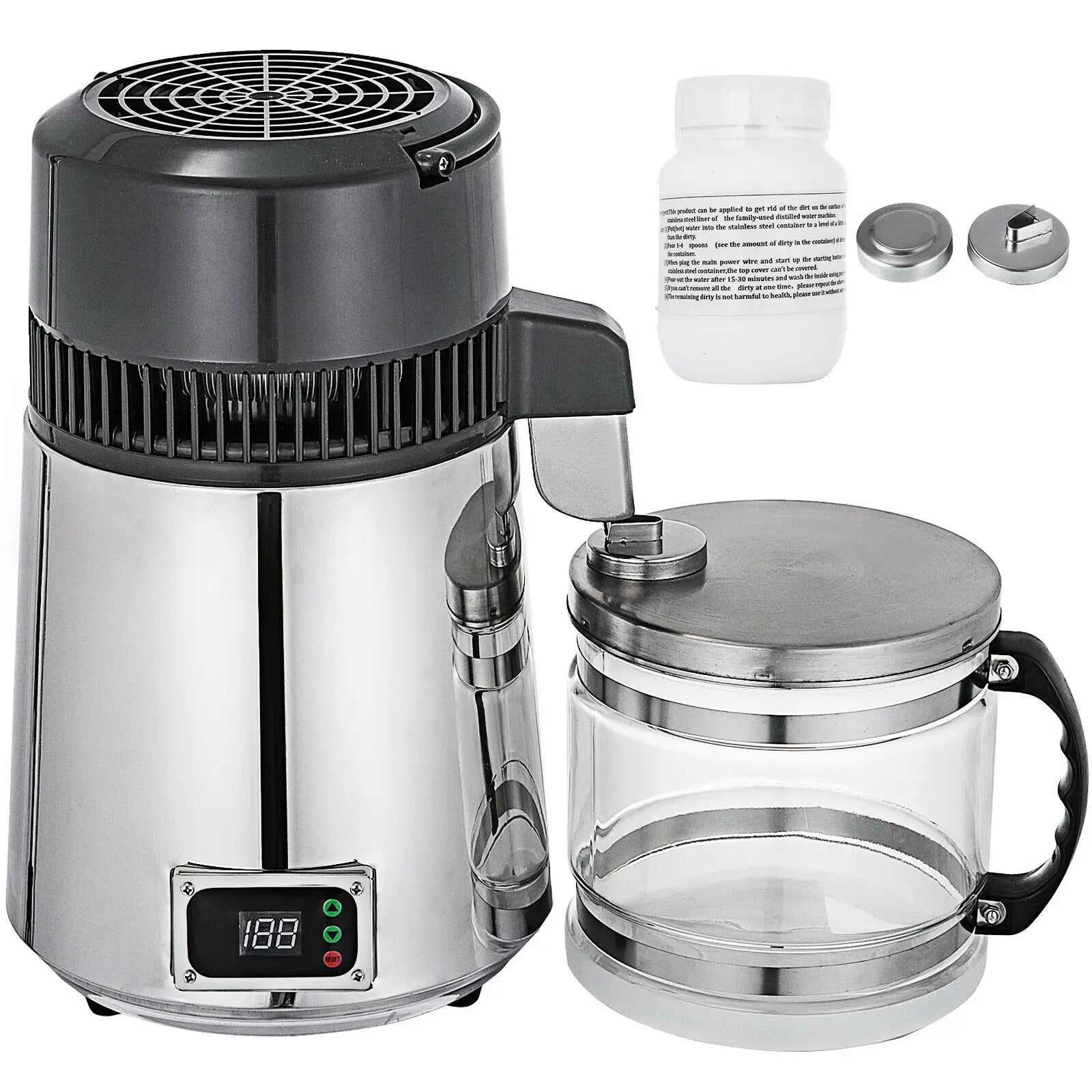 SucceBuy 4L Water Distiller Purifier Filter Dispenser Drinking Softener Dual Temp Display Overheat Protection Home Appliance