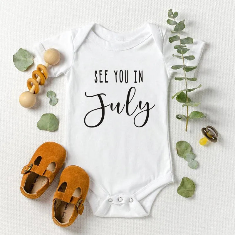 Baby Announcement See You In October Baby body Pregnancy Reveal Custom Romper Baby Shower Gift 100% Cotton