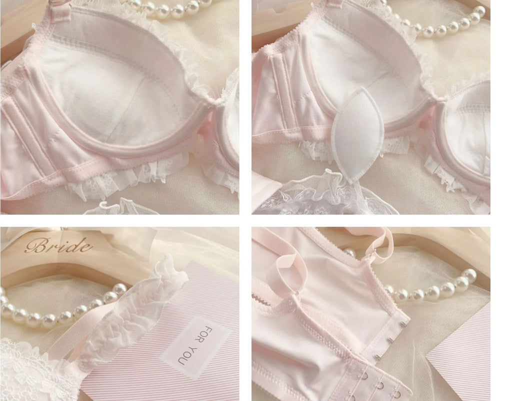 Steel ring push up bra set pure desire wind big cup girl underwear embroidery lace large size lingerie with panties set