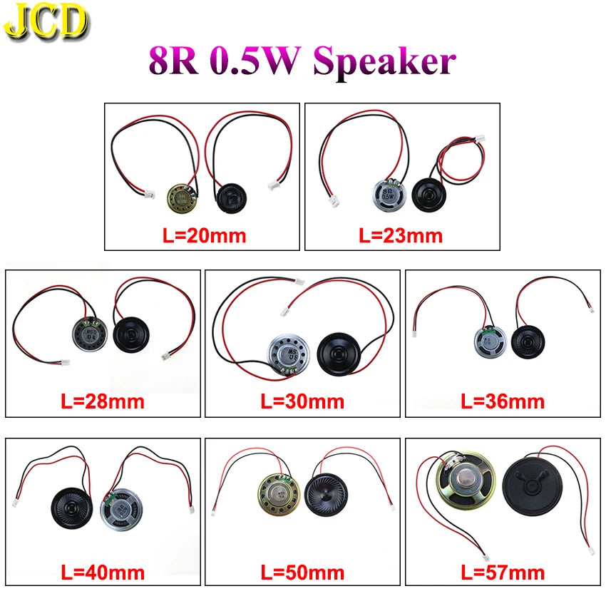 1X 8 Ohm 8R 0.5W Mini Ultra-thin Horn Speaker Diameter 20mm 23mm 28mm 30mm 36mm 40mm 50mm 57mm Loudspeaker W/ P2.0 Termina Wire Main image