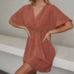 2024 Europe and the United States spring and summer new women's dress print V-neck short-sleeved casual loose dress women