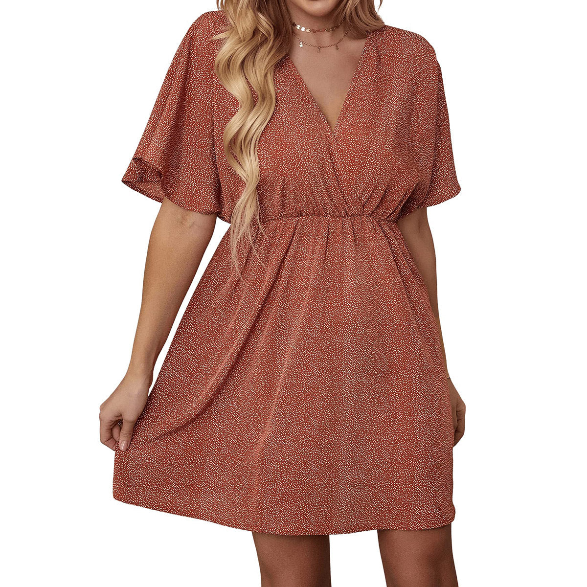 2024 Europe and the United States spring and summer new women's dress print V-neck short-sleeved casual loose dress women
