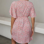 2024 Europe and the United States spring and summer new women's dress print V-neck short-sleeved casual loose dress women
