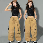 Cargo Pants for Teenage Kids New Summer Streetwear Hip Hop Sweatpants for Girls Baggy Wide Leg Straight Trousers 6 8 10 12 14 Y