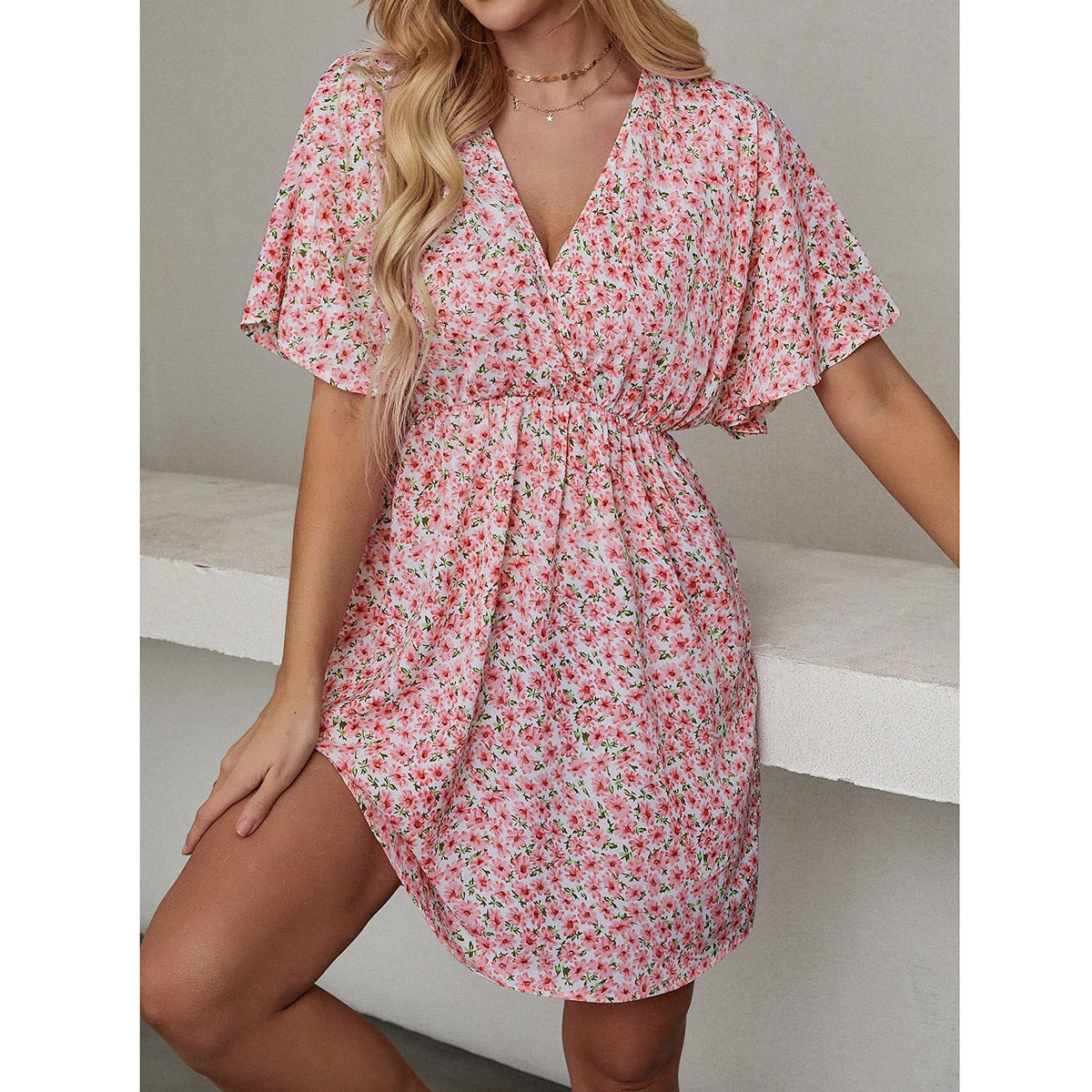 2024 Europe and the United States spring and summer new women's dress print V-neck short-sleeved casual loose dress women