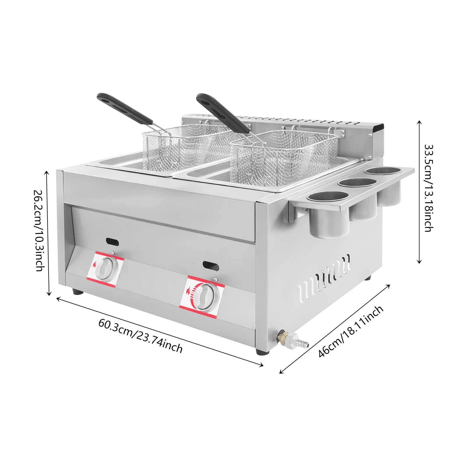 Dual Tank Commercial Gas Deep Fryer Stainless Steel 2x6L Capacity 50-380°C Temperature Control Restaurant Fast Food Snack Shop