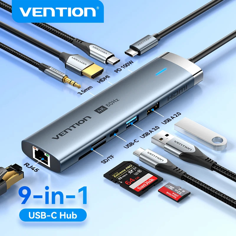 Vention USB C HUB 4K 60Hz Type C to HDMI RJ45 Ethernet PD 100W SD TF for MacBook PC iPad Sumsang PC Tablet Phone USB 3.0 Hub Main image