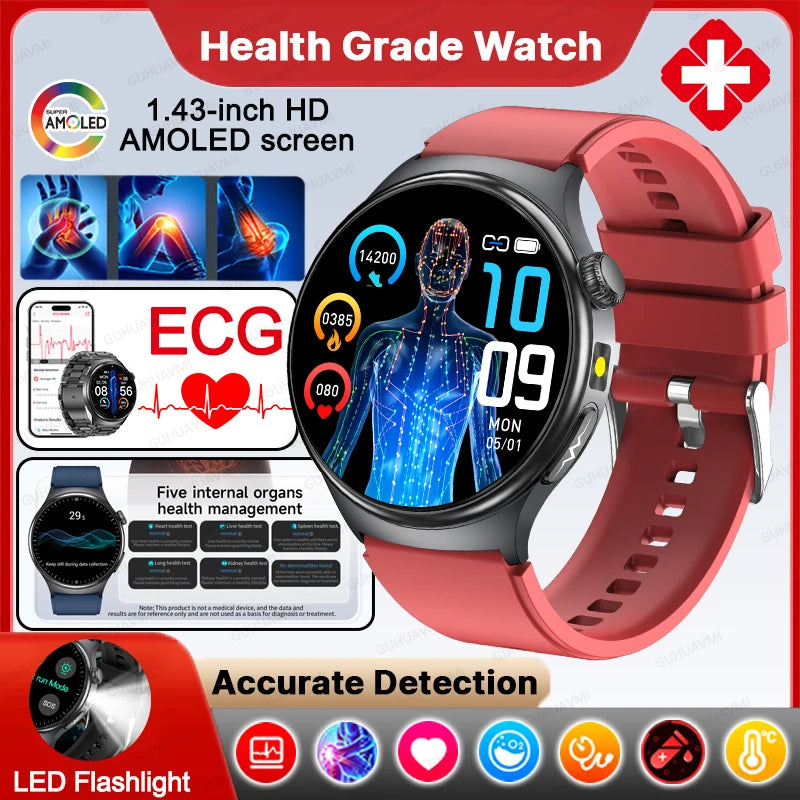 New Accurate ECG Smart Watch Blood Lipids Five Viscera Health Check Body Temperature BT Call Sports Smart Watches For Men 2026