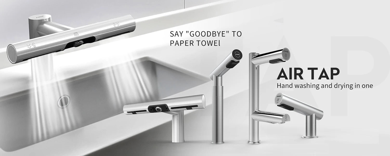 AIKE Air Tank Heavy Duty Automatic Hand Dryer HEPA Filter UL Approved 1450W Brushed Stainless Steel Finish Hand Drying Machine