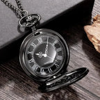 1pc Black Retro Hollow Gear Carved Quartz Pocket Watch Necklace Pendant Clock Chain Men Women Memorial Gift