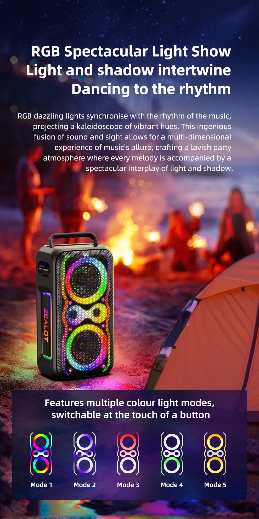 ZEALOT-PT21 200W Wireless Bluetooth Speaker , Portable Outdoor Speakers Loud with Bass Boost, Stereo Pairing, Reverse Charging,